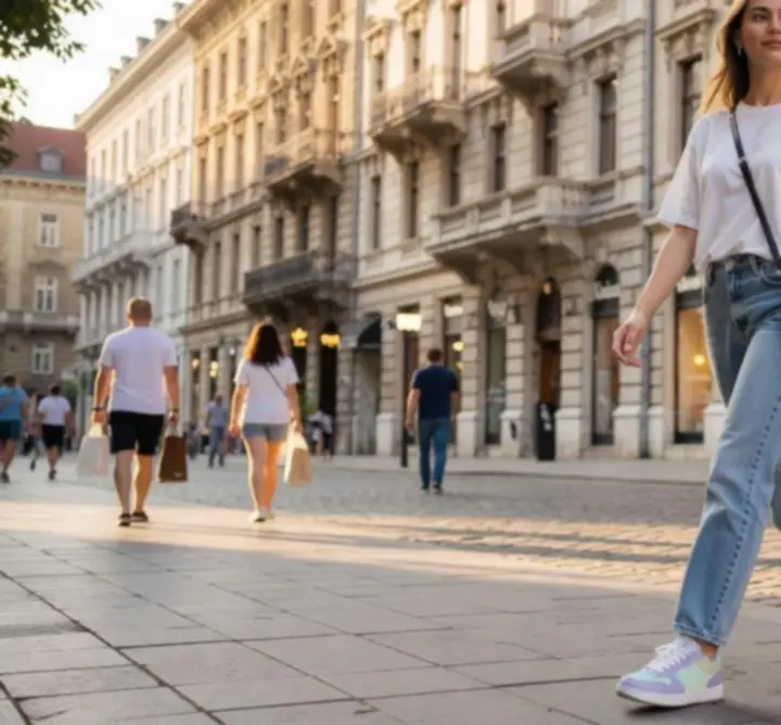 Laza utcai outfit bő farmerrel, fehér oversize pólóval és pasztell sportcipővel